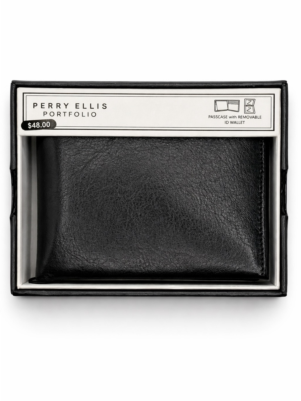 Perry Ellis Black Leather Bi-Fold Wallet Mens Wallet